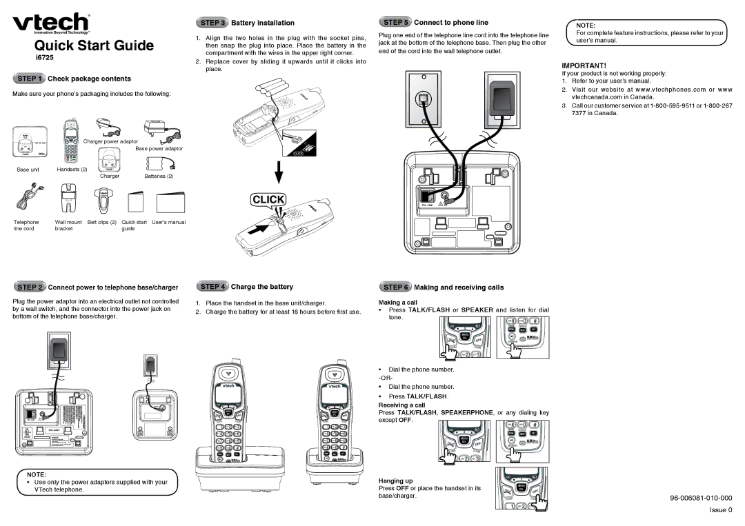 VTech I6725 quick start Quick Start Guide 