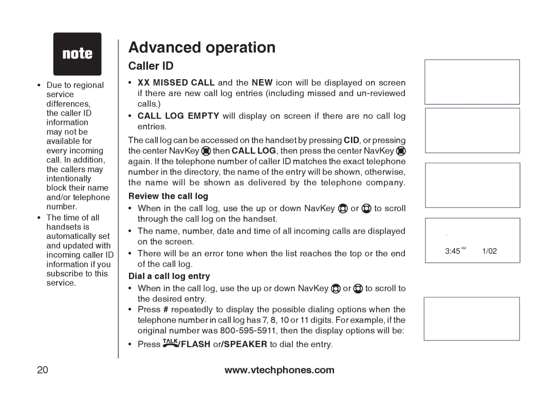 VTech I6727 user manual Review the call log, Dial a call log entry 