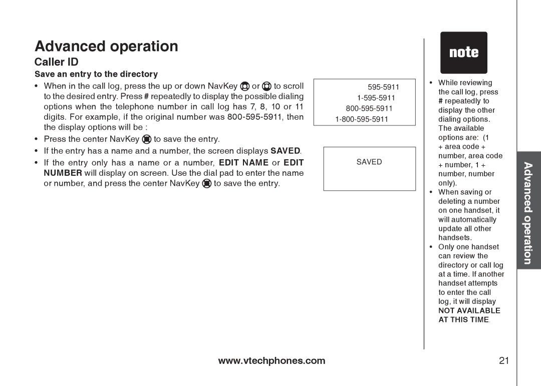 VTech I6727 user manual Save an entry to the directory, Saved 