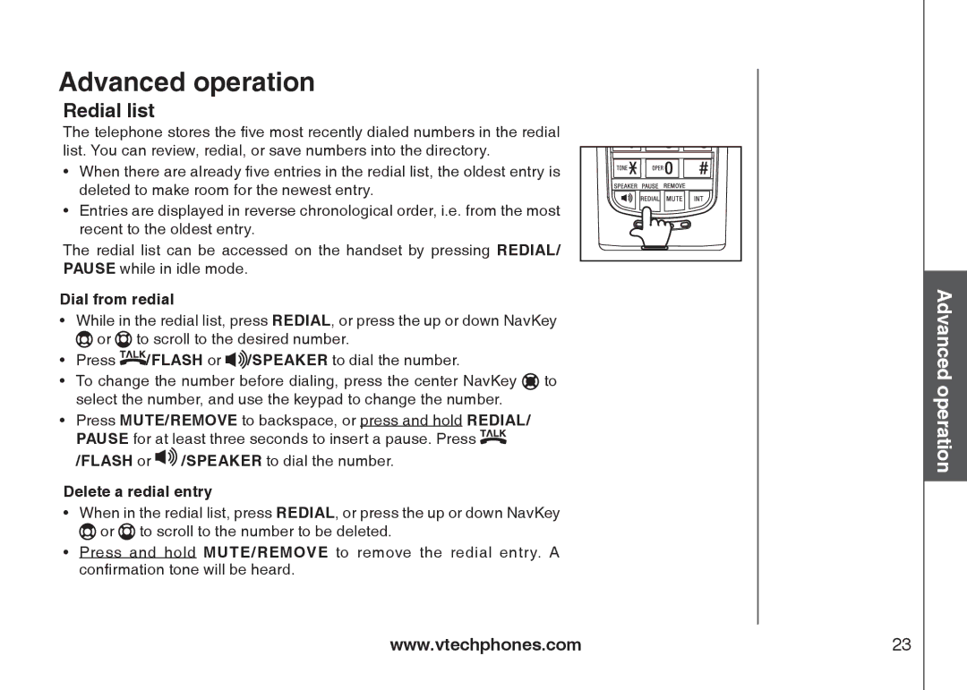 VTech I6727 user manual Redial list, Dial from redial, Delete a redial entry 