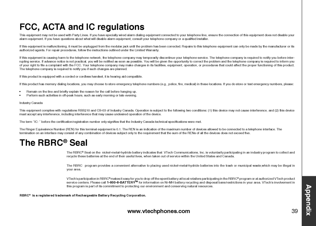 VTech I6727 user manual Rbrc Seal 