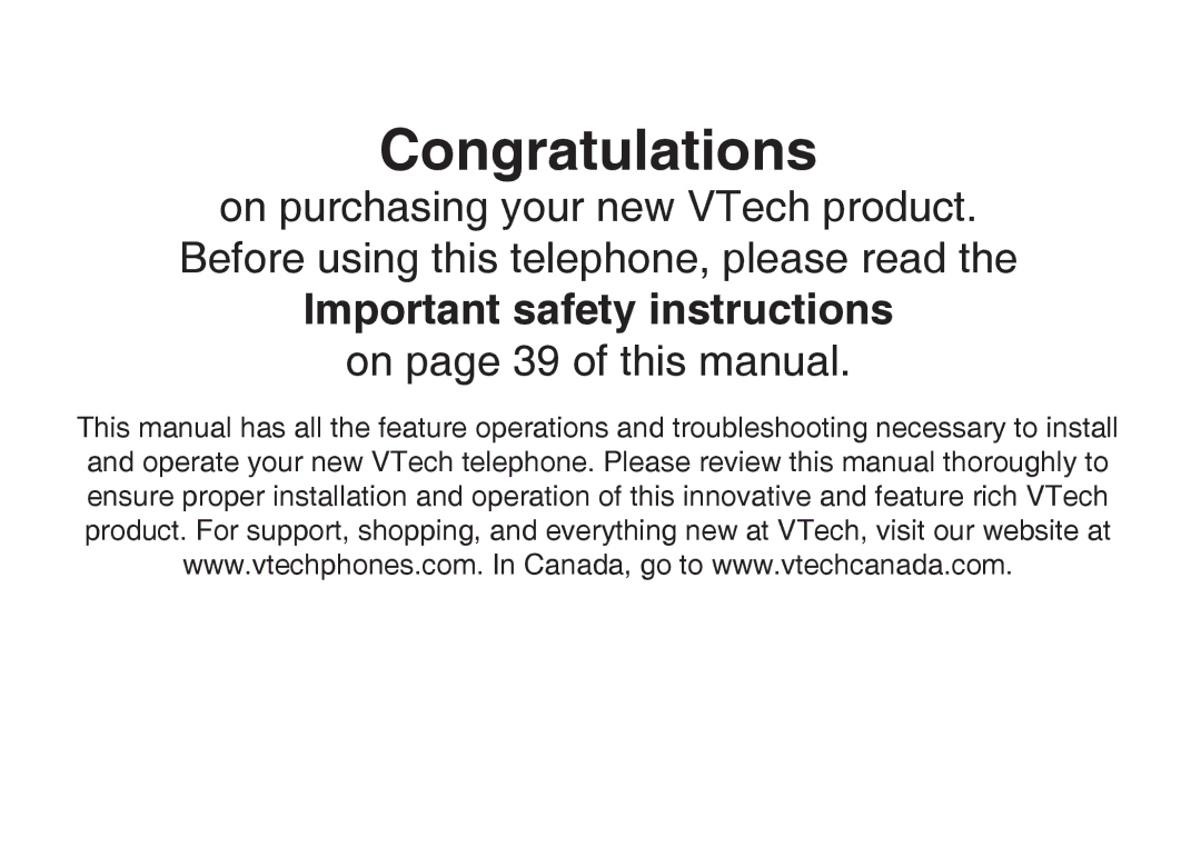 VTech I6787, I6768, i6777 important safety instructions Congratulations 