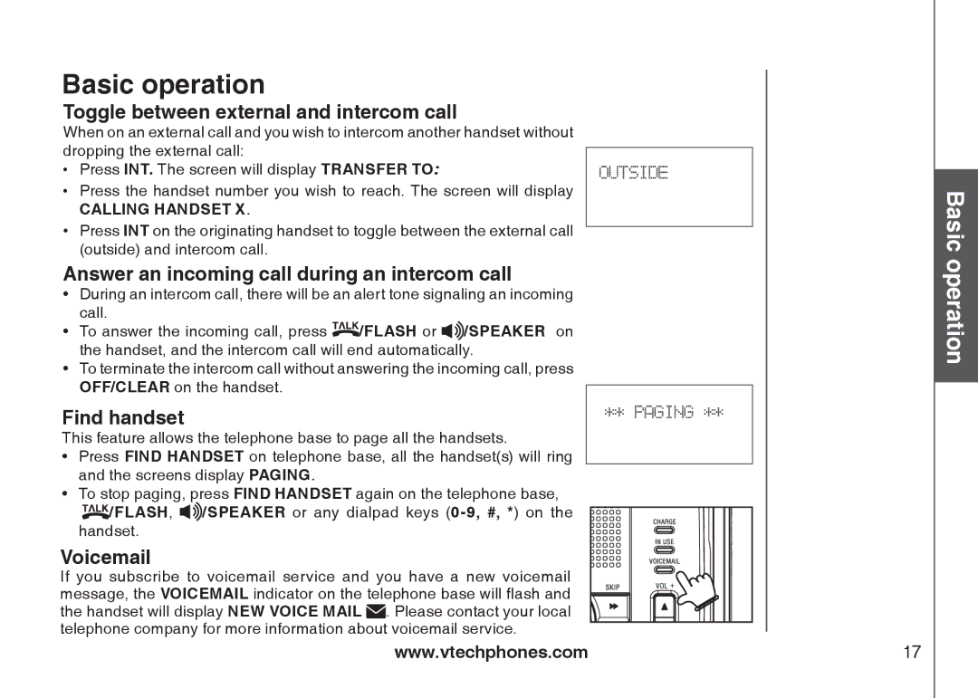 VTech i6777 Toggle between external and intercom call, Answer an incoming call during an intercom call, Find handset 