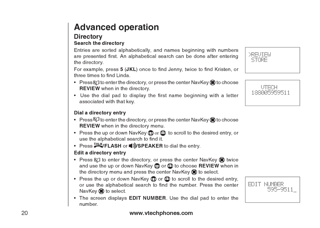 VTech i6777, I6768, I6787 important safety instructions Search the directory, Dial a directory entry, Edit a directory entry 