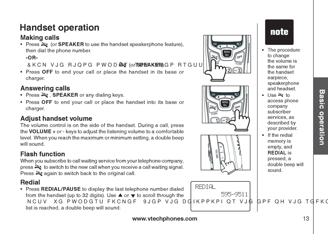 VTech i6775 user manual Handset operation 