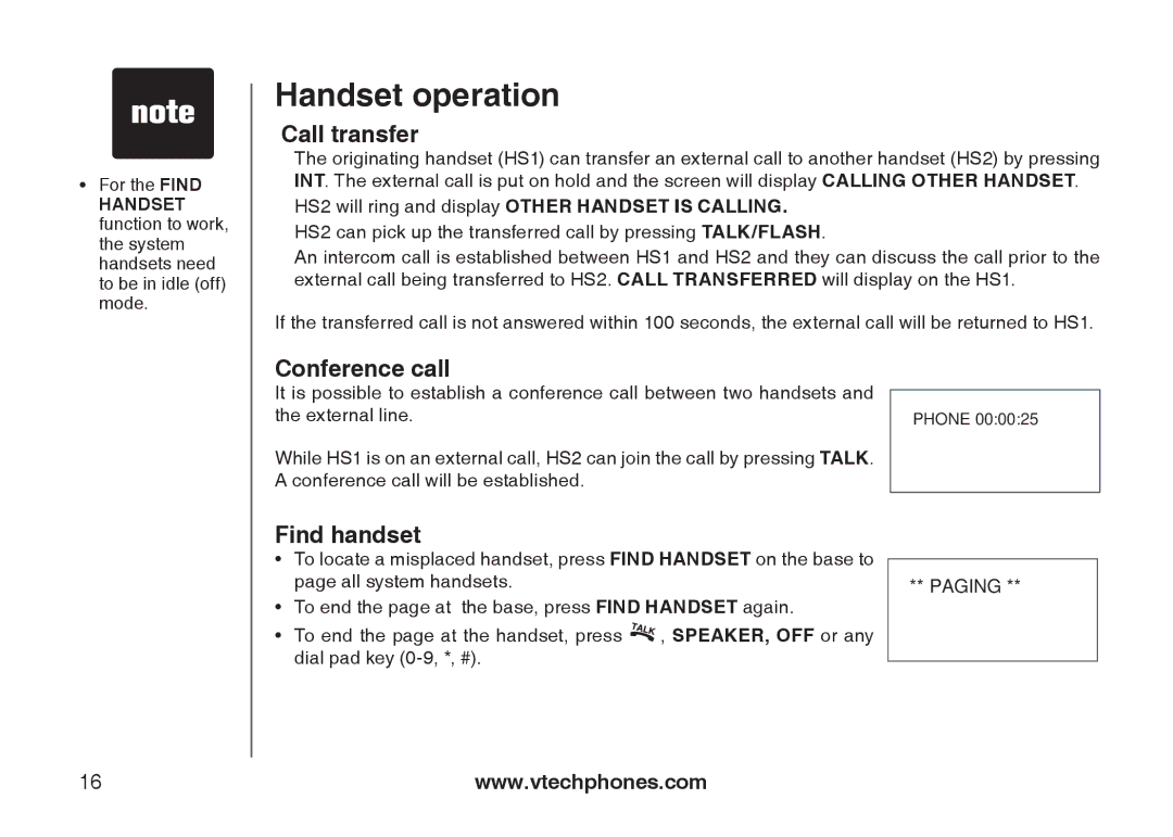 VTech i6775 user manual Call transfer, Conference call, Find handset 