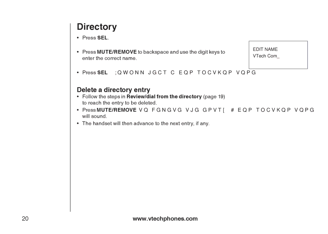 VTech i6775 user manual Delete a directory entry 