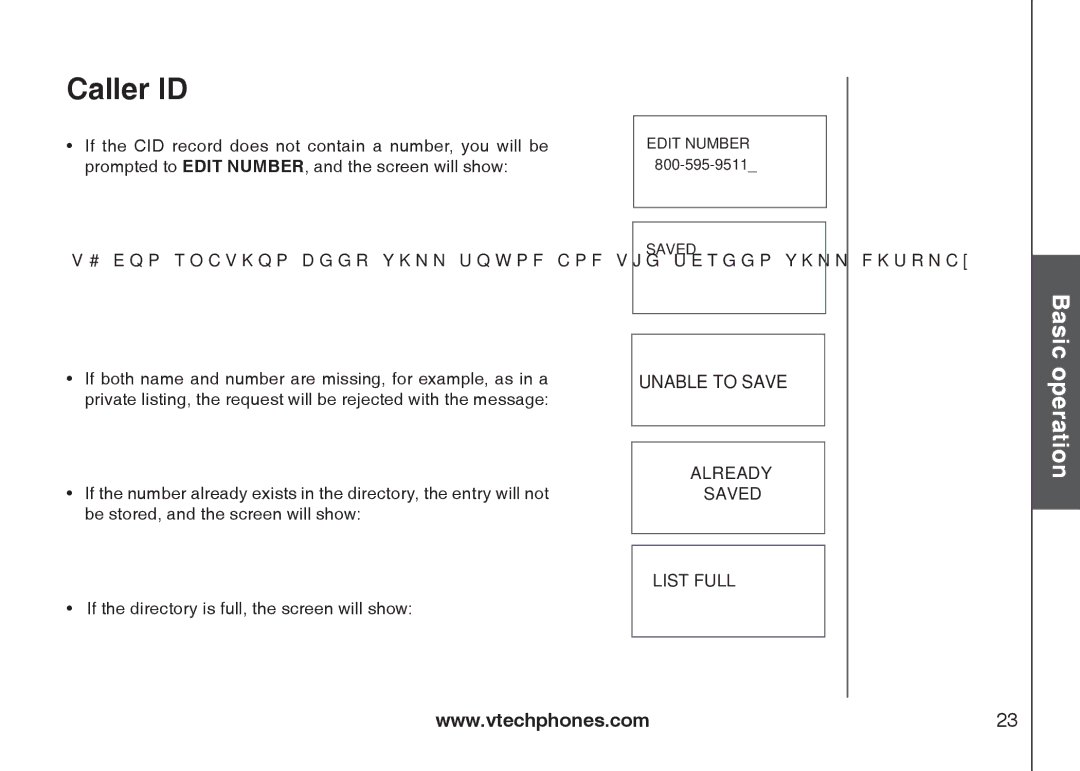 VTech i6775 user manual Unable to Save Already Saved List Full 