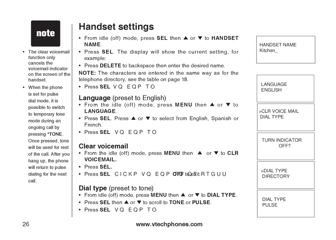 VTech i6775 user manual Language preset to English, Clear voicemail 