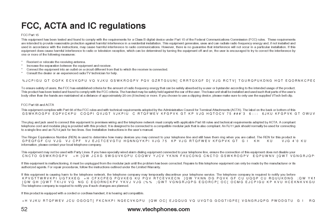 VTech i6775 user manual FCC, Acta and IC regulations, FCC Part 68 and Acta 