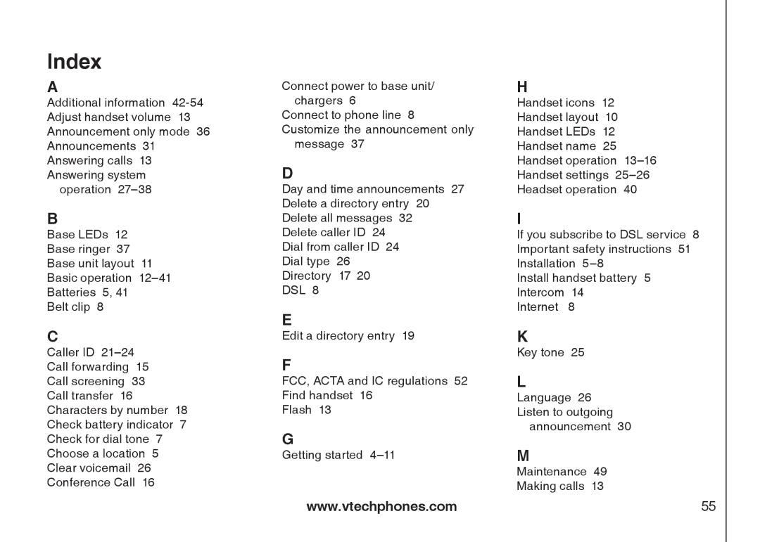 VTech i6775 user manual Index 