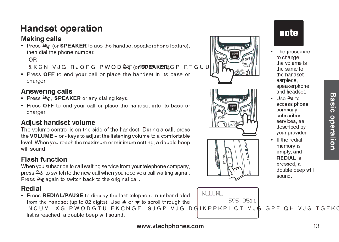 VTech i6775 user manual Handset operation 