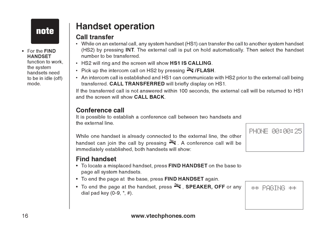 VTech i6775 user manual Call transfer, Conference call, Find handset 