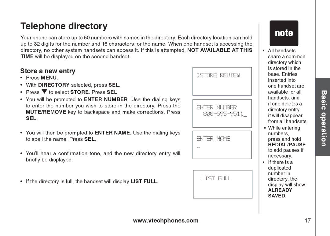 VTech i6775 user manual Telephone directory, Store a new entry 