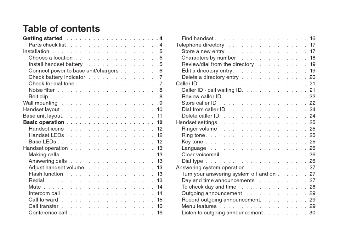 VTech i6775 user manual Table of contents 