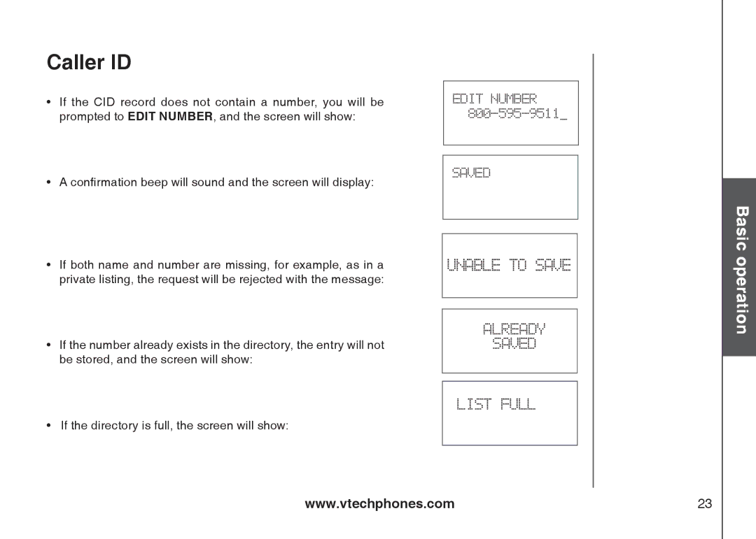 VTech i6775 user manual Unable to Save Already Saved List Full 