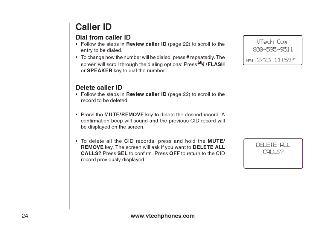 VTech i6775 user manual Dial from caller ID, Delete caller ID 