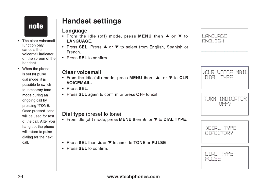 VTech i6775 user manual Language, Clear voicemail 