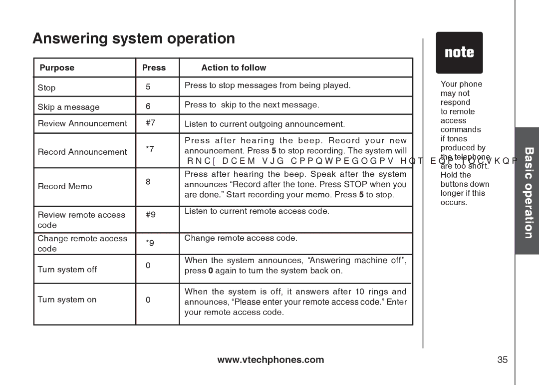 VTech i6775 user manual Purpose Press Action to follow, Announces Record after the tone. Press Stop when you 