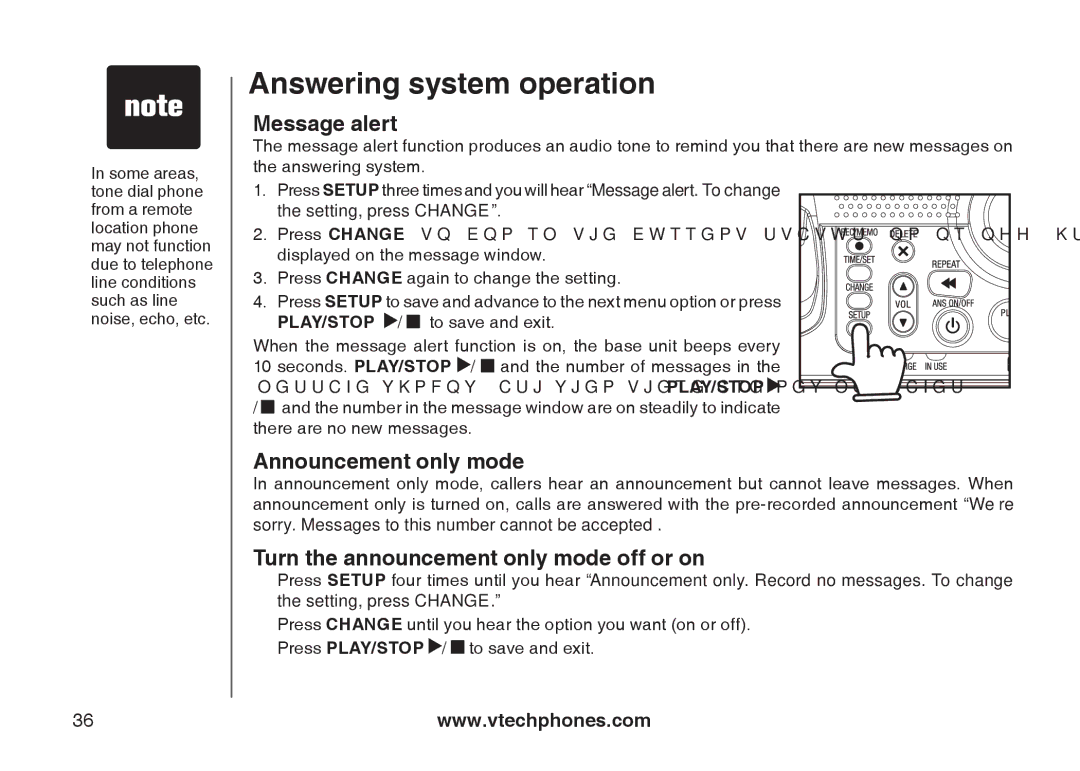 VTech i6775 user manual Message alert, Announcement only mode, Turn the announcement only mode off or on 