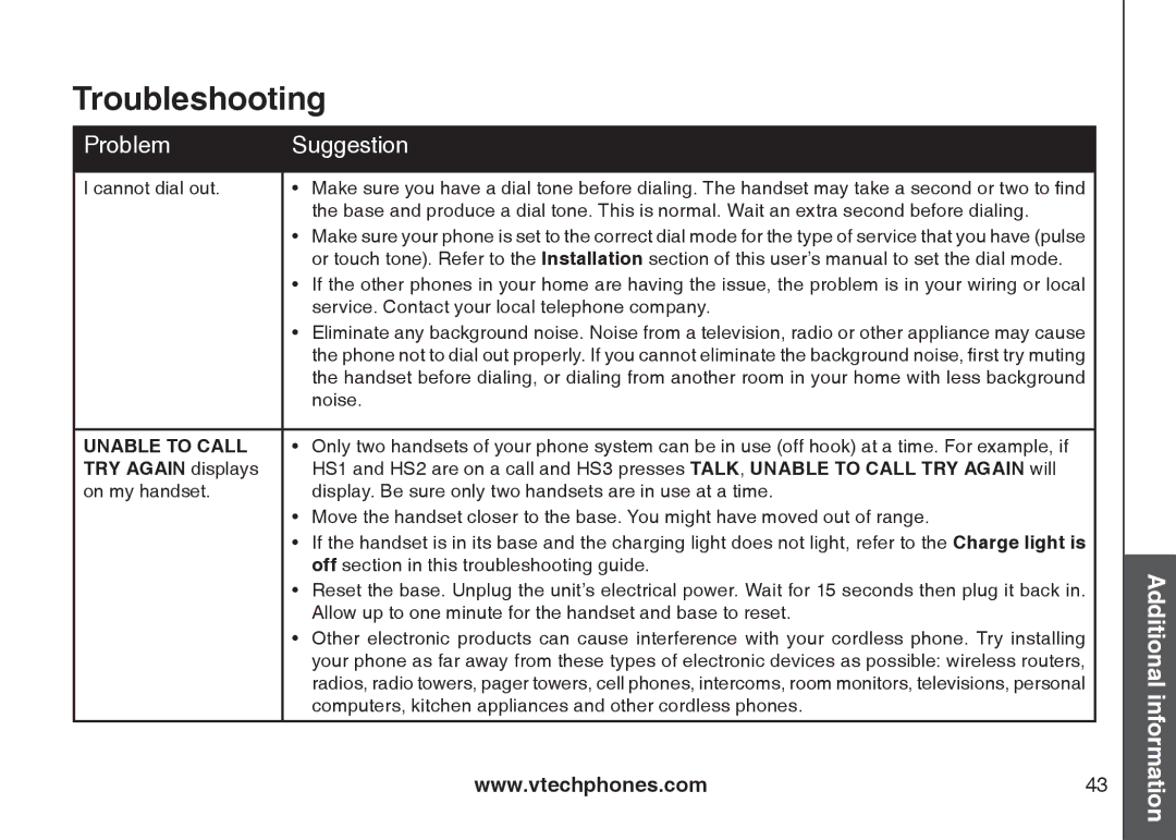 VTech i6775 user manual Unable to Call, TRY Again displays 