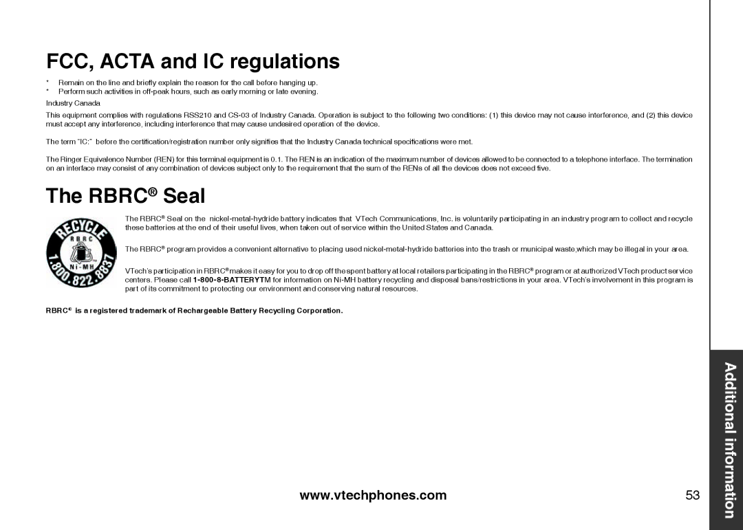 VTech i6775 user manual Rbrc Seal 