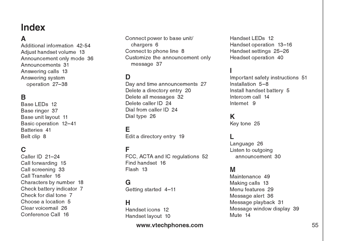 VTech i6775 user manual Index 