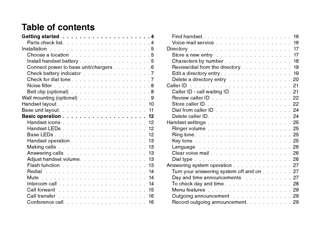 VTech I6785 manual Table of contents 