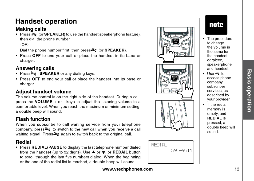 VTech I6785 manual Handset operation 