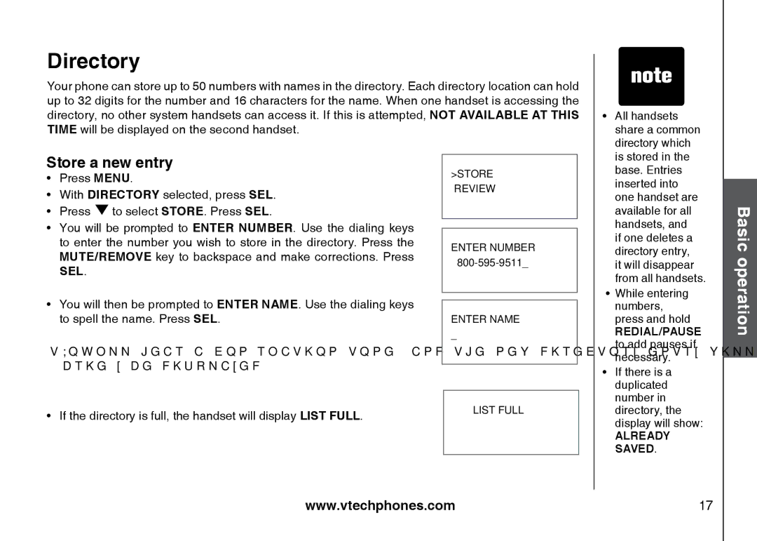 VTech I6785 manual Directory, Store a new entry 