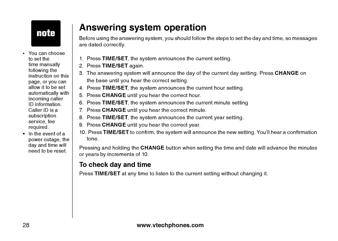 VTech I6785 manual To check day and time 