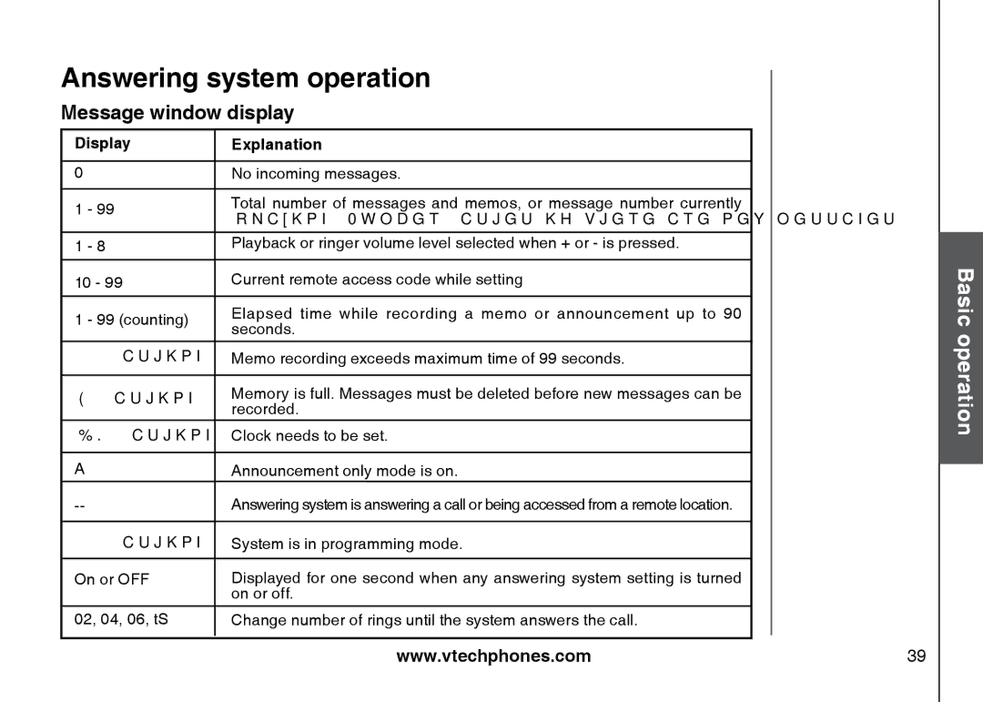 VTech I6785 manual Message window display, Display Explanation 