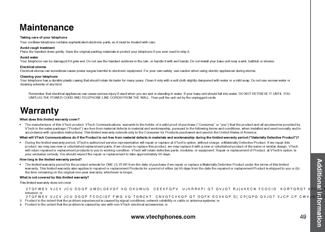 VTech I6785 manual Maintenance, Warranty 