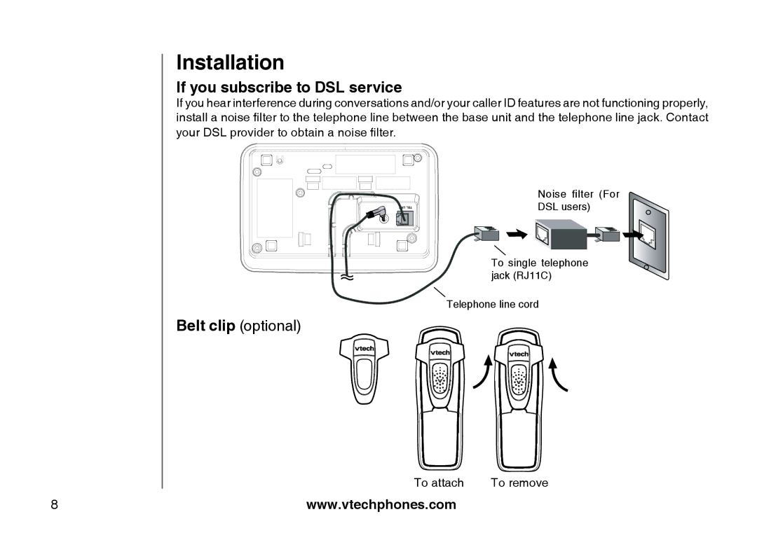 VTech I6785 manual If you subscribe to DSL service, Belt clip optional 