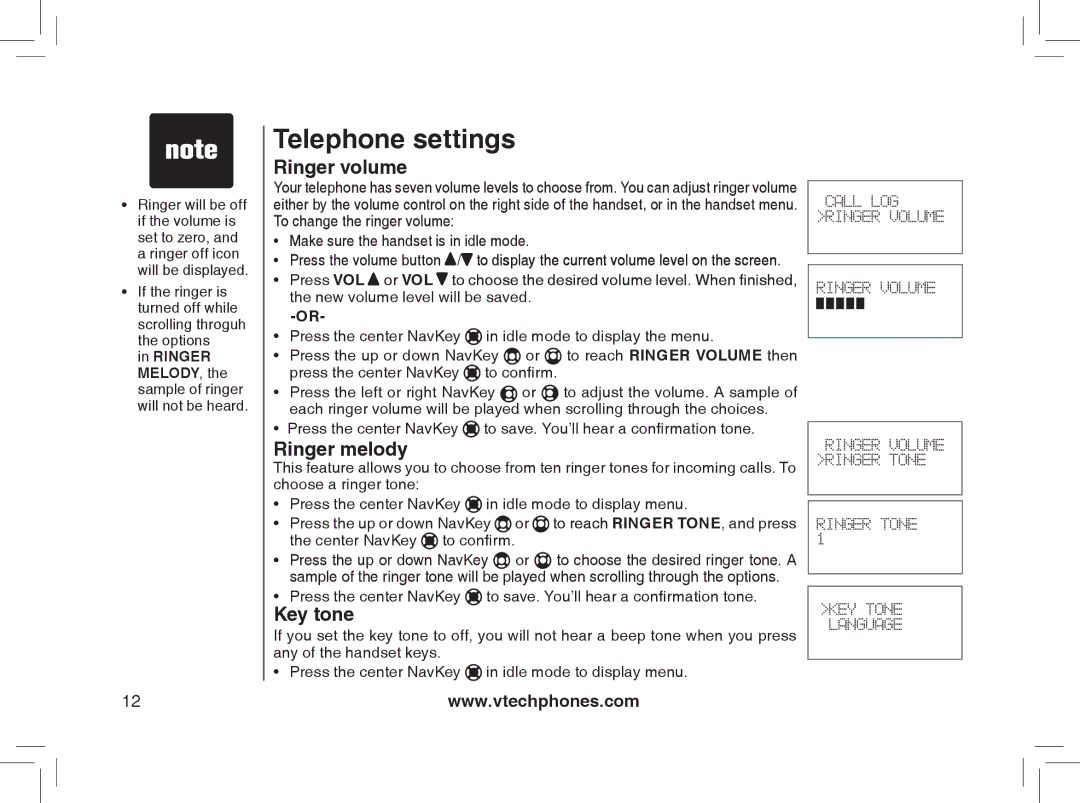 VTech I6778, I6788 important safety instructions Ringer volume, Ringer melody, Key tone 