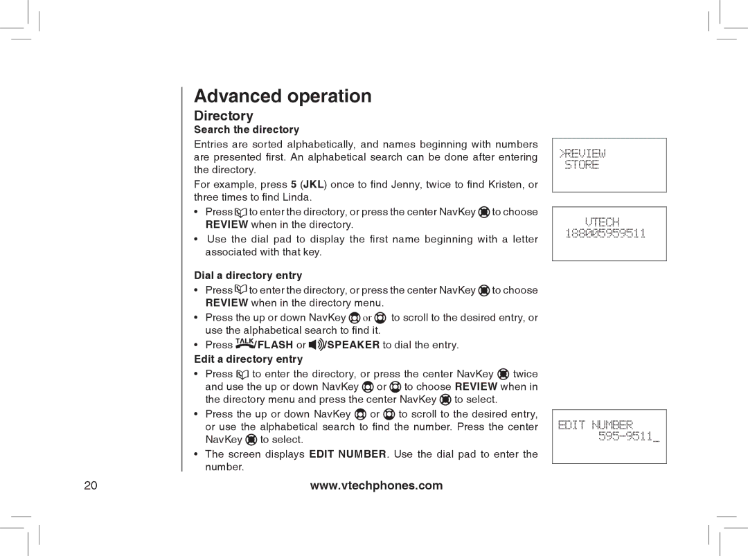 VTech I6778, I6788 important safety instructions Search the directory, Dial a directory entry, Edit a directory entry 