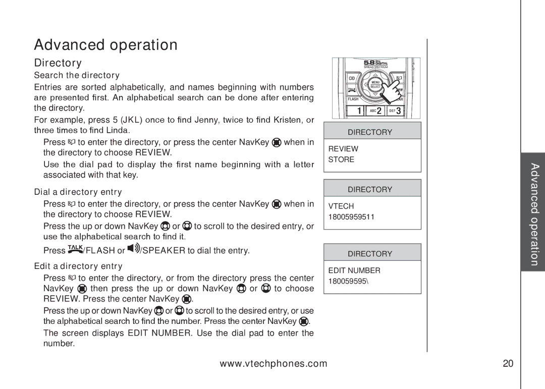 VTech i6789, i6790 important safety instructions Search the directory, Dial a directory entry, Edit a directory entry 