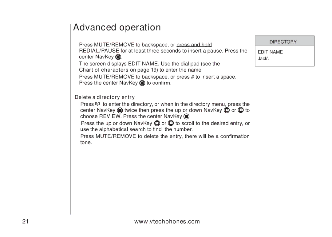 VTech i6790, i6789 important safety instructions Delete a directory entry 