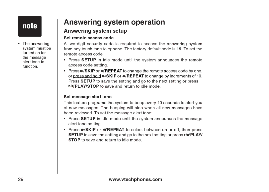 VTech i6790, i6789 important safety instructions Set remote access code, Set message alert tone 