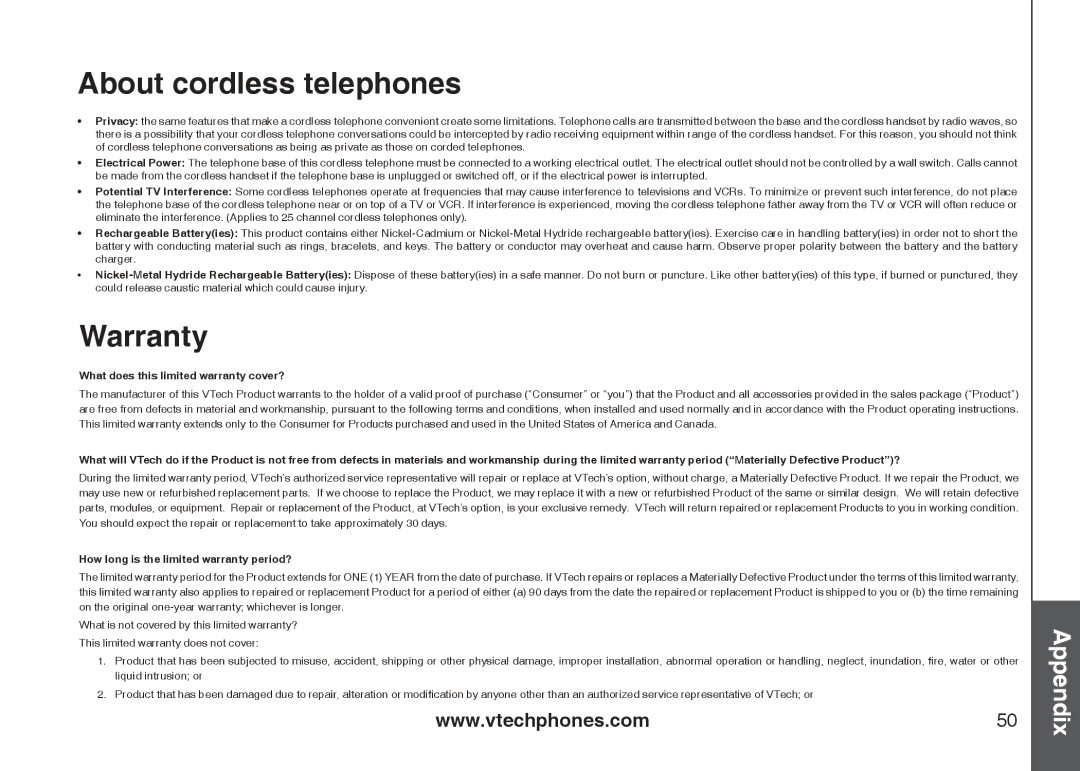 VTech i6789, i6790 important safety instructions About cordless telephones, Warranty 