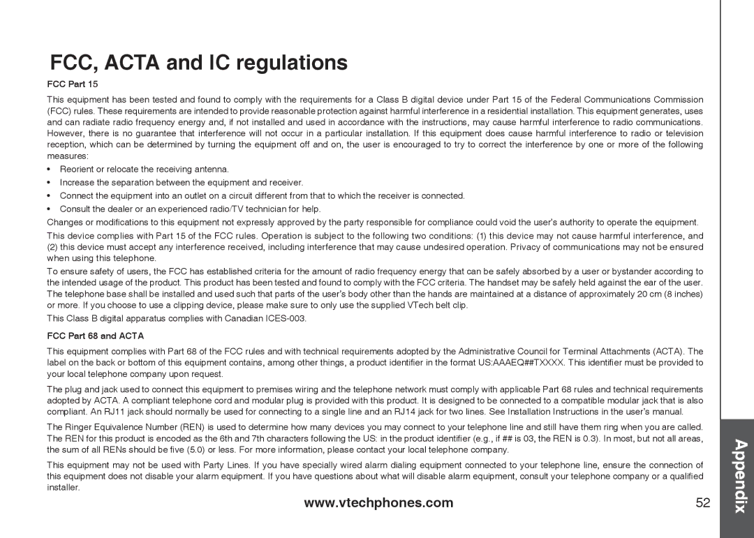 VTech i6789, i6790 important safety instructions FCC, Acta and IC regulations, FCC Part 