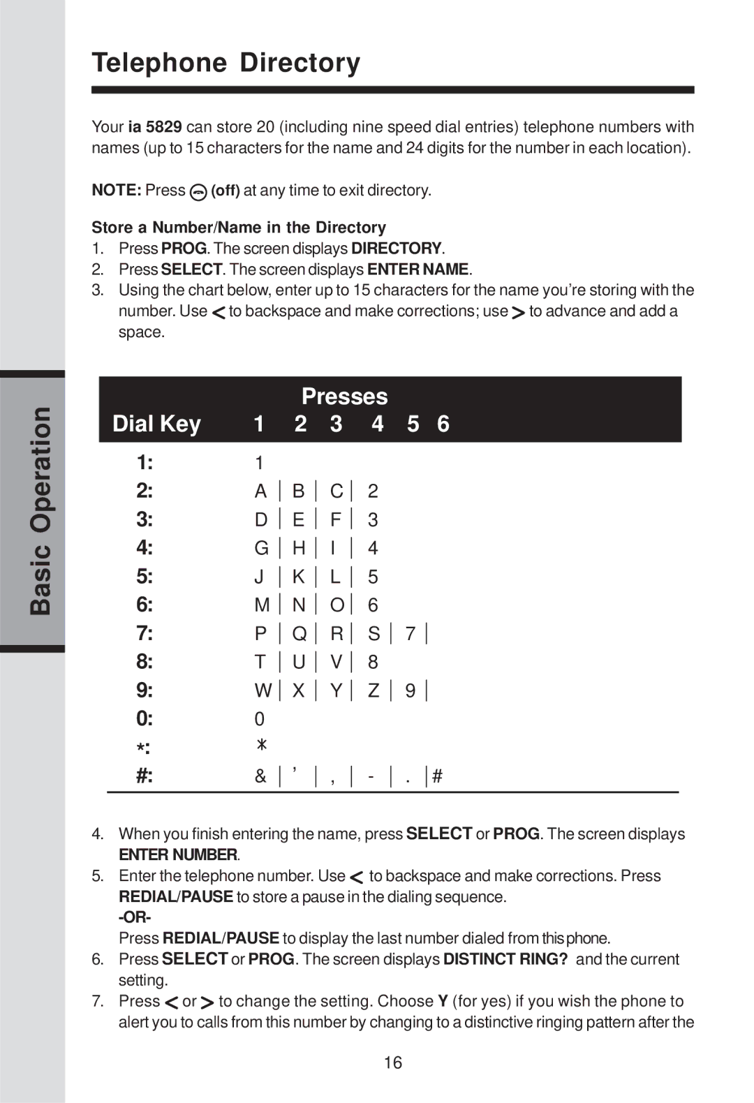 VTech ia5829 manual Basic Operation Telephone Directory, Store a Number/Name in the Directory 