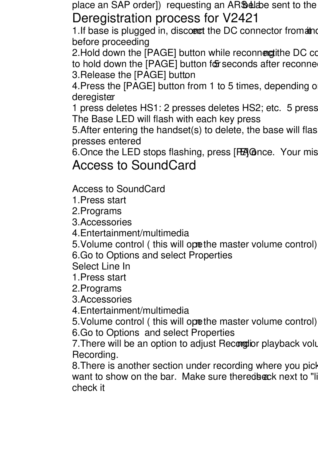 VTech ia5829 manual Deregistration process for, Access to SoundCard 