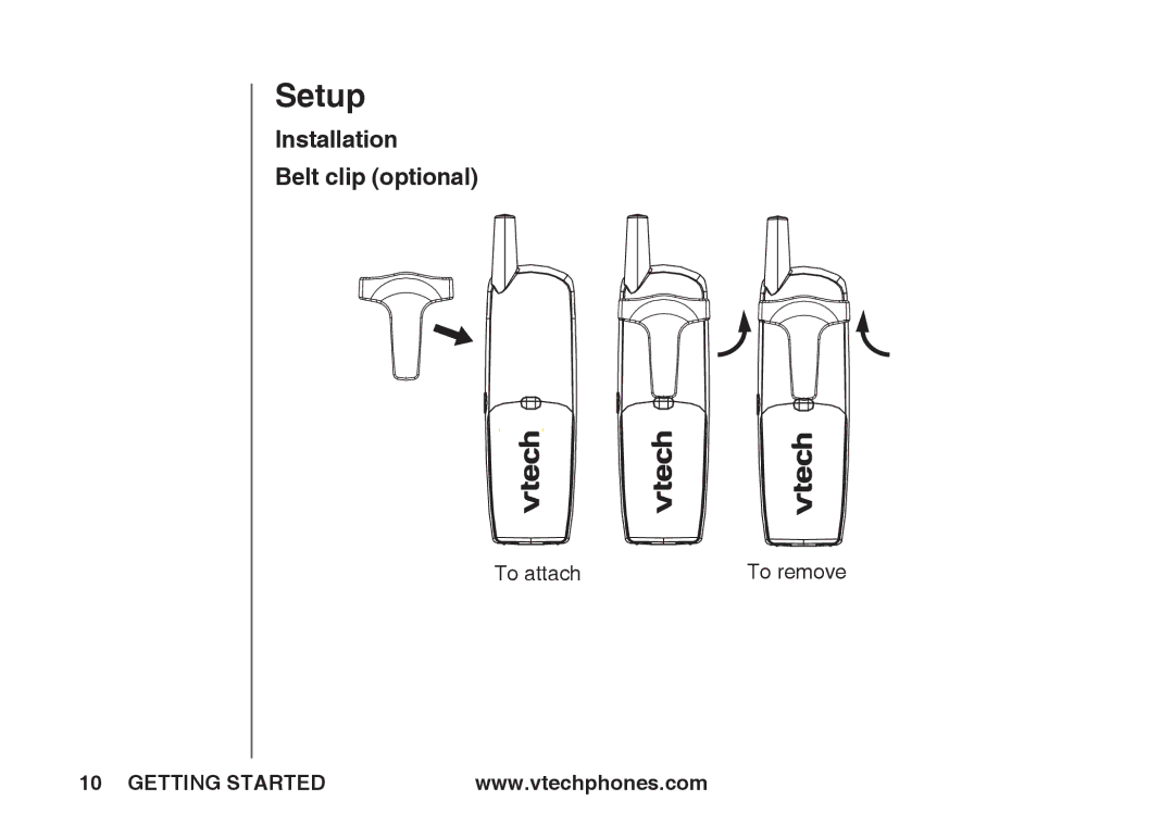 VTech ia5845 manual Setup, Installation Belt clip optional 