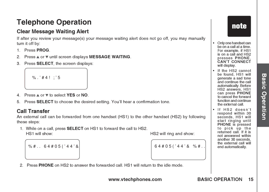 VTech ia5845 manual Clear Message Waiting Alert, Call Transfer 