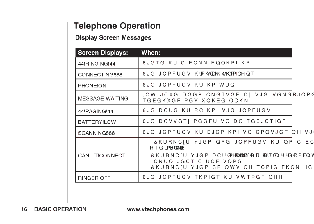 VTech ia5845 manual Display Screen Messages, Screen Displays When 