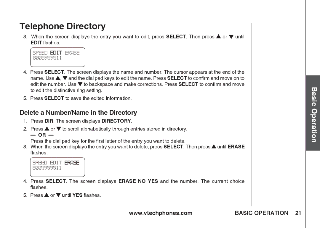 VTech ia5845 manual Delete a Number/Name in the Directory 