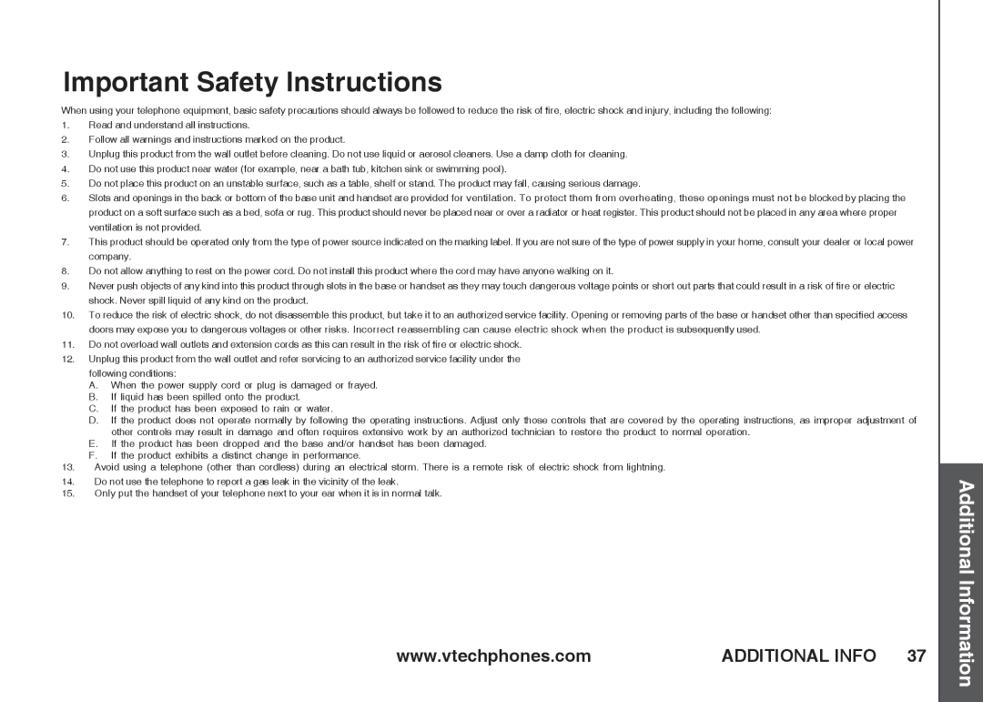 VTech ia5845 manual Important Safety Instructions 