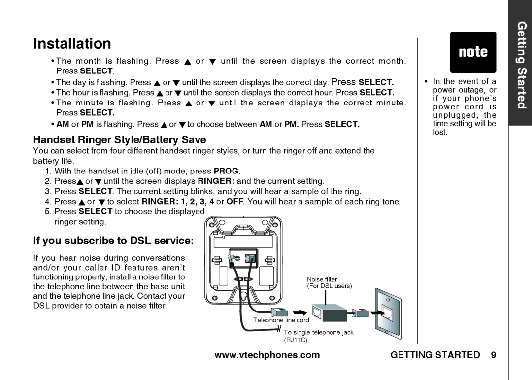 VTech ia5845 manual Handset Ringer Style/Battery Save, If you subscribe to DSL service 