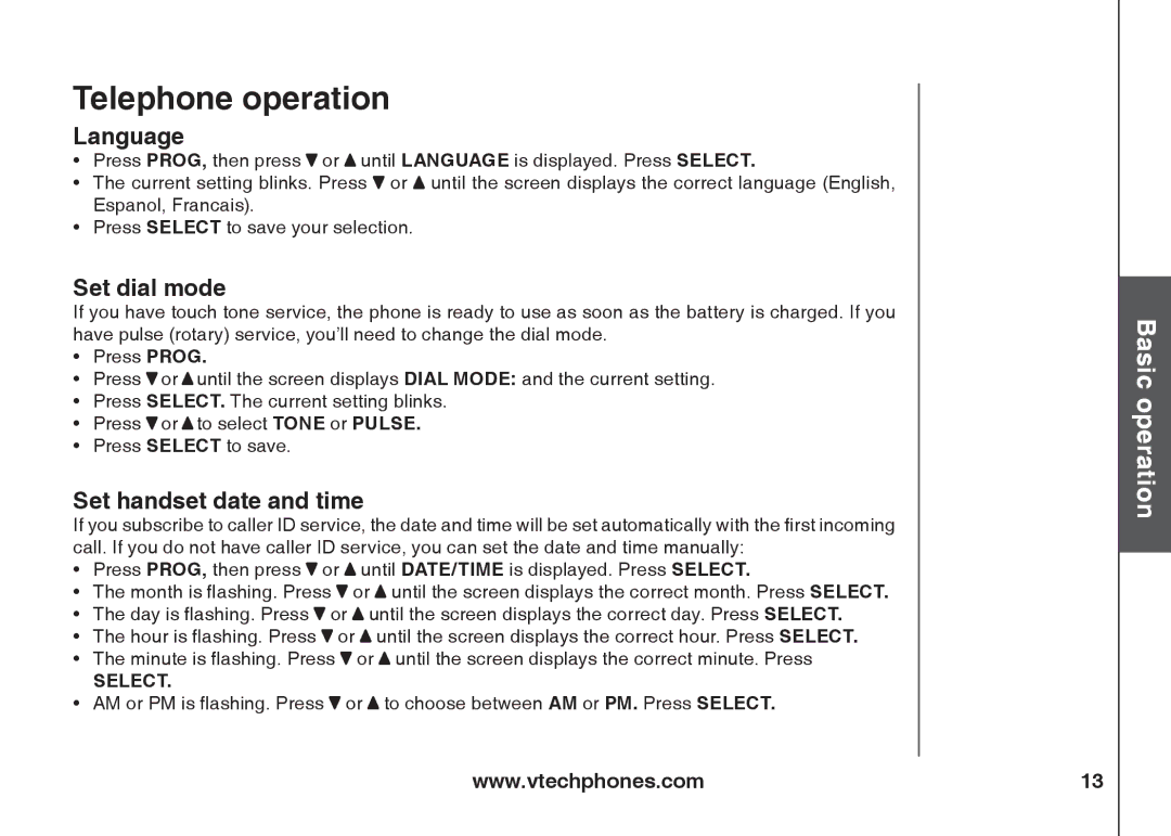 VTech ia5847 manual Language, Set dial mode 